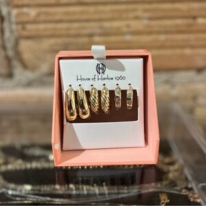 House of Harlow 1960 Gold Earrings Set New
